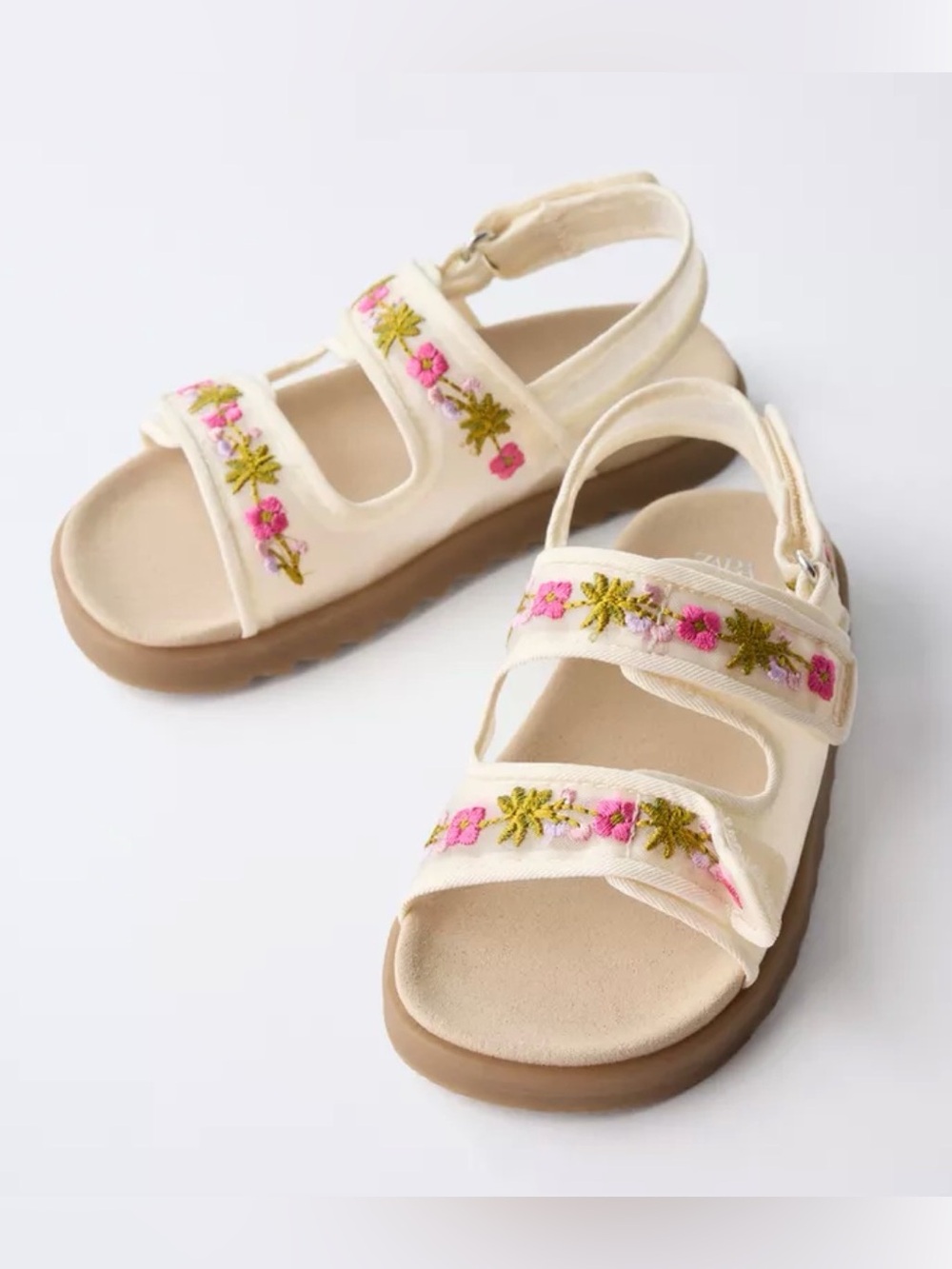 ZARA | NWOT - Floral Embroidered Sandal - Ecru - Size 11 (29)